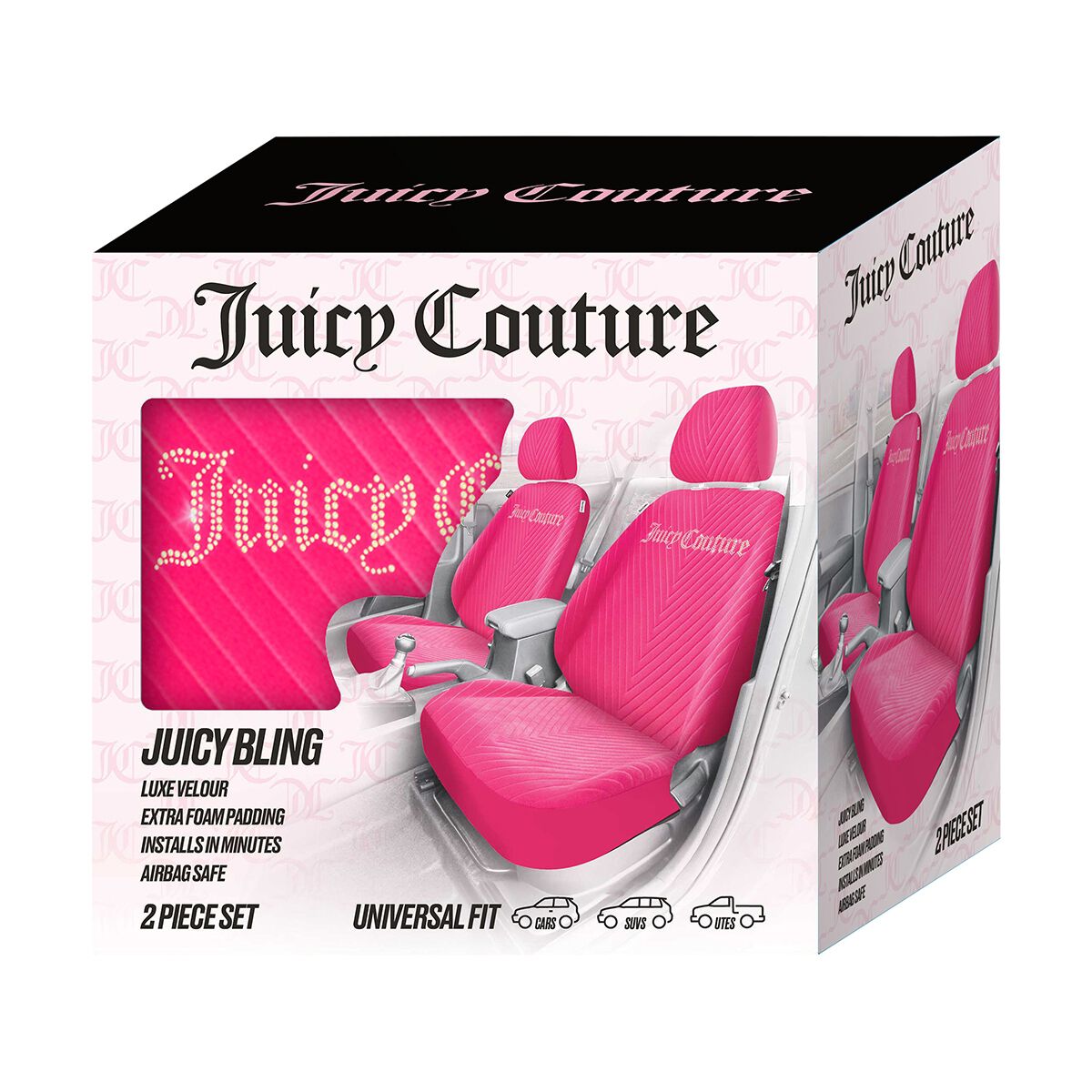 Juicy Couture 2 Piece Juicy Bling Seat Covers - Pink/Gold, , scanz_hi-res