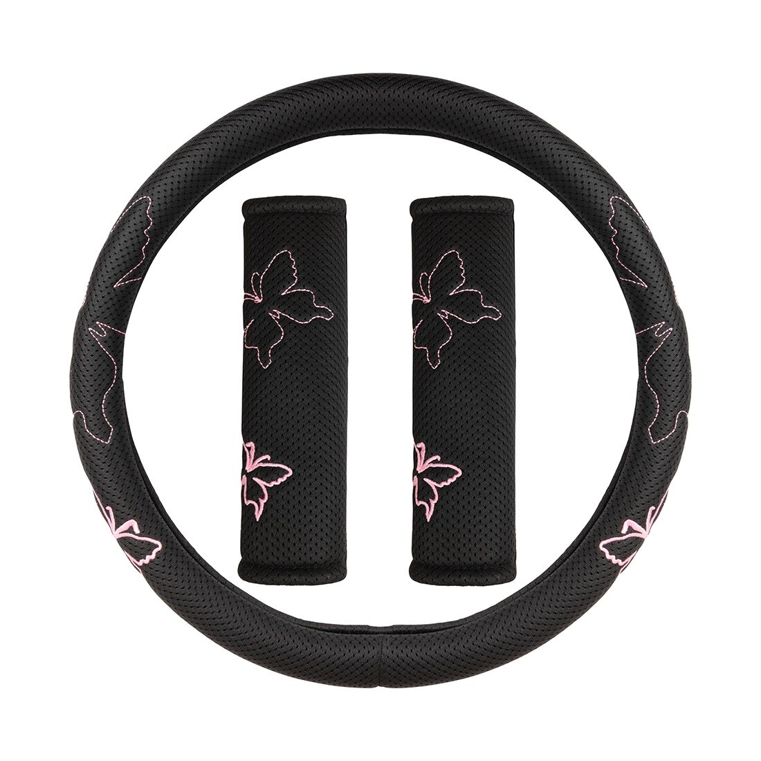 SCA Butterfly Steering Wheel Cover & Seat Belt Buddie Set Pink, , scanz_hi-res