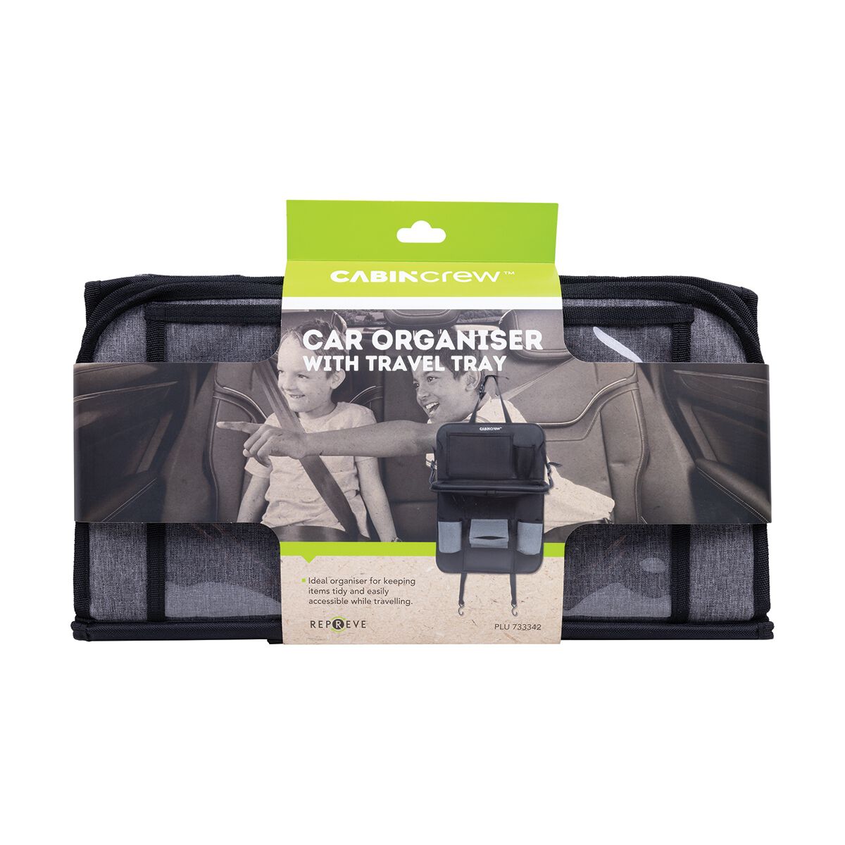 Cabin Crew Kids Repreve Back Seat Organiser with Tray Black/Grey, , scanz_hi-res