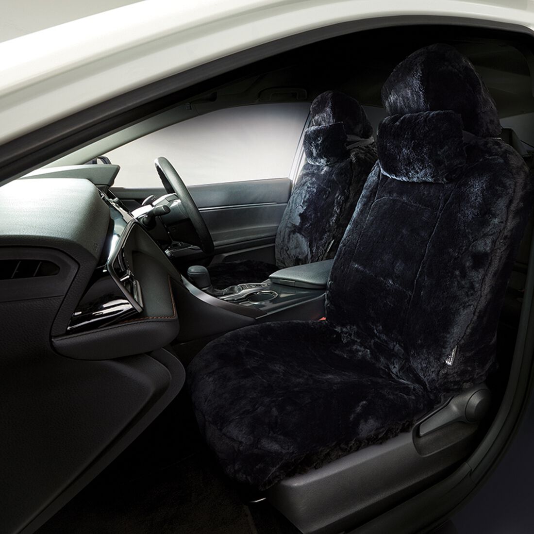 Platinum CLOUDLUX Sheepskin Seat Covers - Black Adjustable Headrests Size 30 Airbag Compatible, , scanz_hi-res