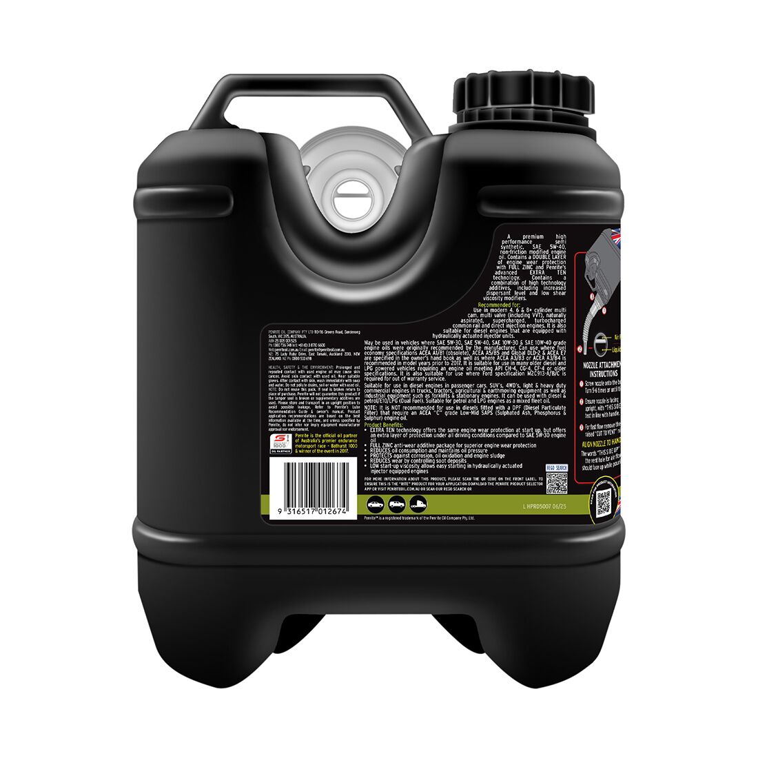 Penrite HPR Diesel 5 Engine Oil - 5W-40, 7 Litre, , scanz_hi-res