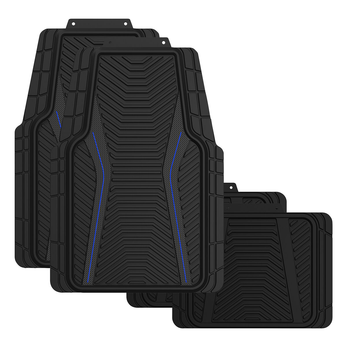 SCA Carbon Fibre PVC Car Floor Mats - Set of 4, Black/Blue, , scanz_hi-res