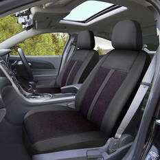 SCA Premium Jacquard & Leather Look Seat Covers Black/Red Adjustable Headrests Airbag Compatible 30SAB, , scanz_hi-res