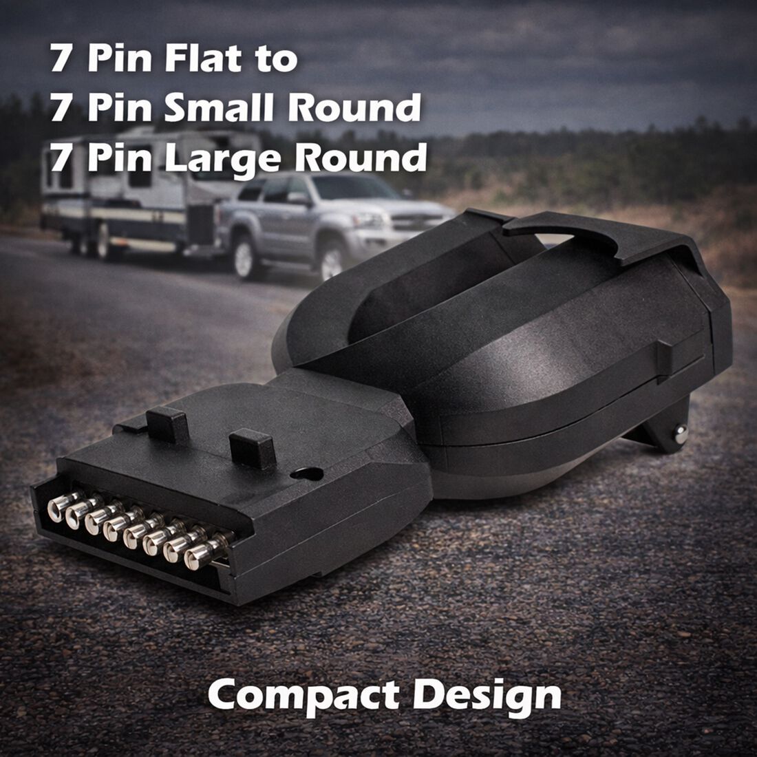 SCA Trailer Adaptor 3 Way 7 Pin Flat Socket to 7 Pin Small Round Plug, 7 Pin Large Round Plug, , scanz_hi-res
