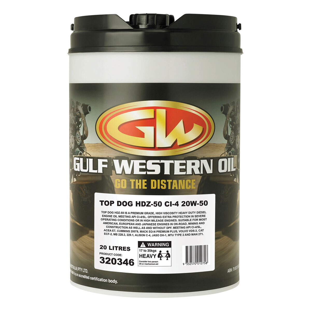 Gulf Western Top Dog HDZ Diesel Engine Oil - 20W-50 20 Litre, , scanz_hi-res