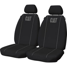 Caterpillar Poly Canvas Seat Covers Black/Grey Adjustable Headrests Size 30 Front Pair Airbag Compatible, , scanz_hi-res