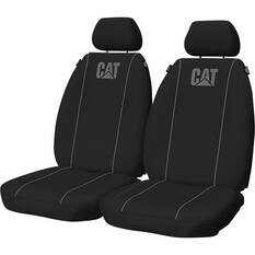 CAT Poly Canvas Seat Covers Black/Grey Adjustable Headrests Size 30 Front Pair Airbag Compatible, , scanz_hi-res