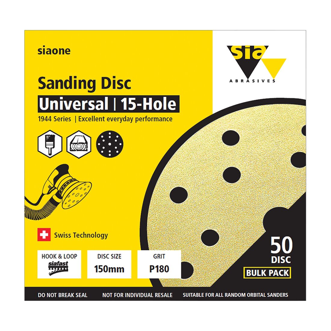 SIA Abrasives 150mm Sanding Disc, 1944 Series, 8 Hole, 60 Grit, 50 Pack, , scanz_hi-res