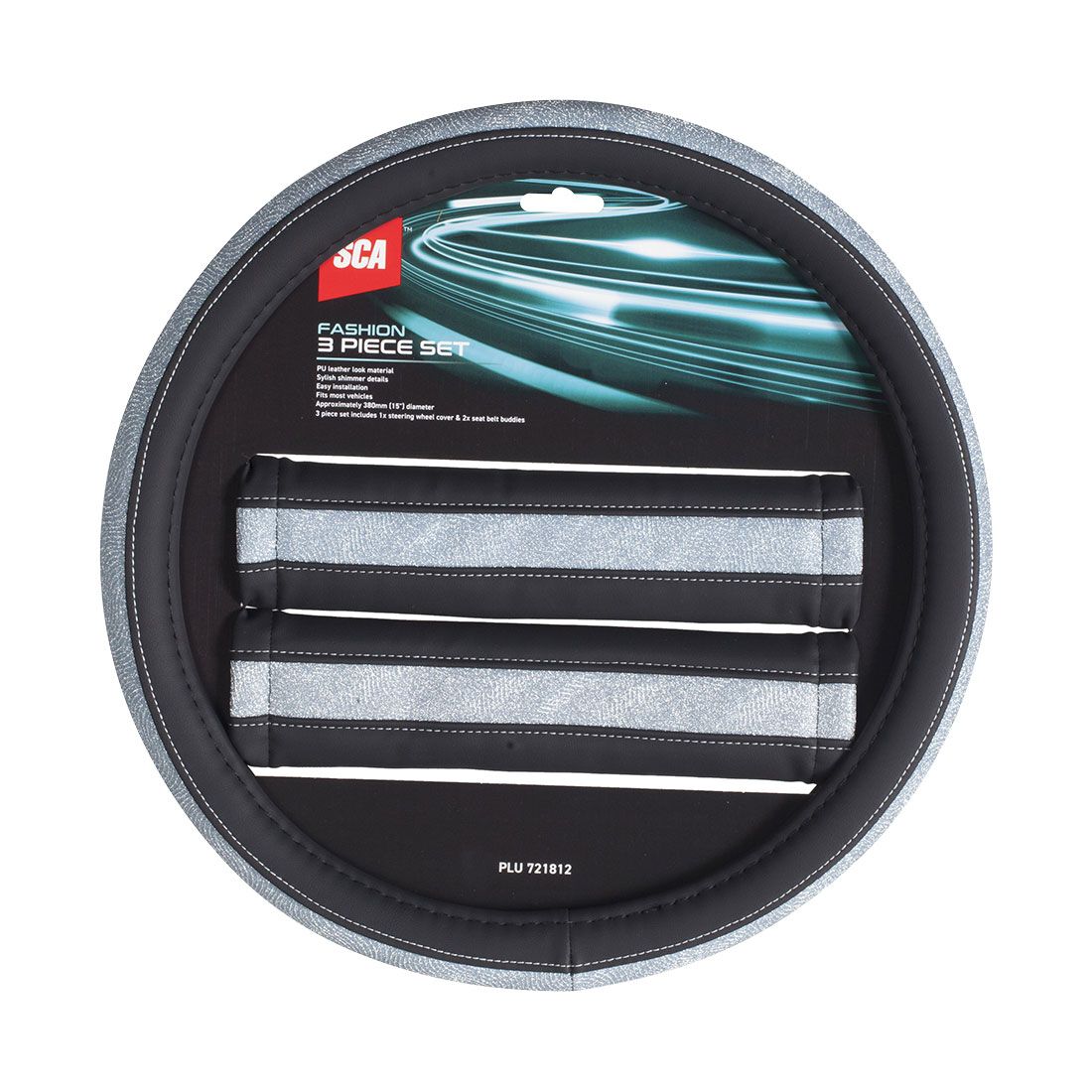 SCA Steering Wheel Cover & Seat Belt Buddie Blue Shimmer Leather Look, , scanz_hi-res