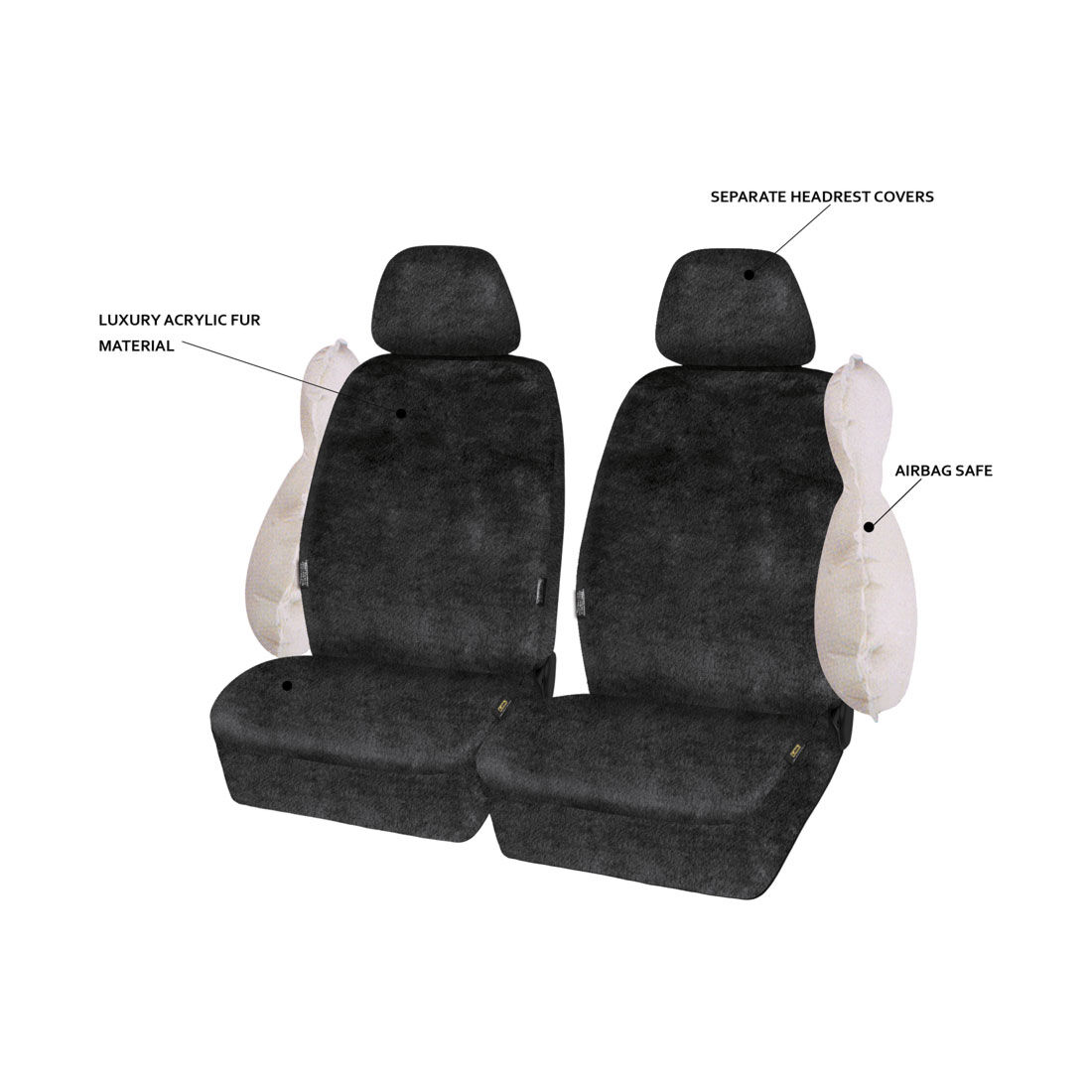 SCA Luxury Fur Seat Covers Black Adjustable Headrests Airbag Compatible 30SAB, , scanz_hi-res