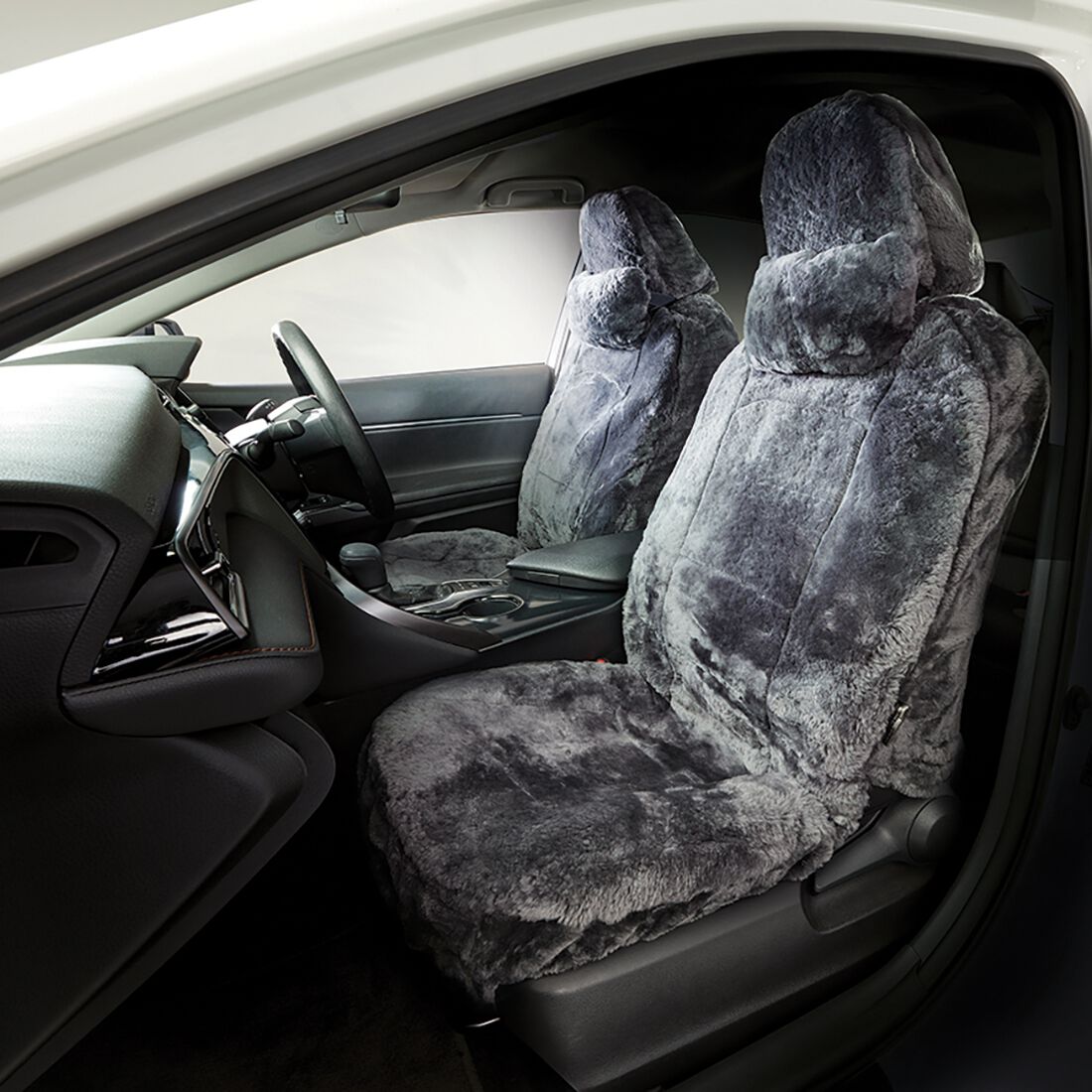 Platinum CLOUDLUX Sheepskin Seat Covers - Slate Adjustable Headrests Size 30 Airbag Compatible, , scanz_hi-res