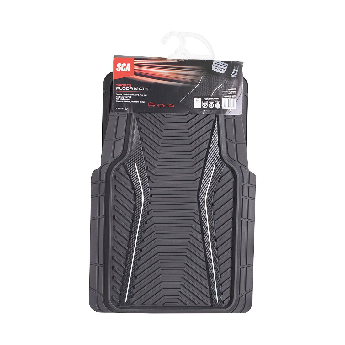 SCA Floor Mats PVC Rubber Sports Black Set of 4, , scanz_hi-res