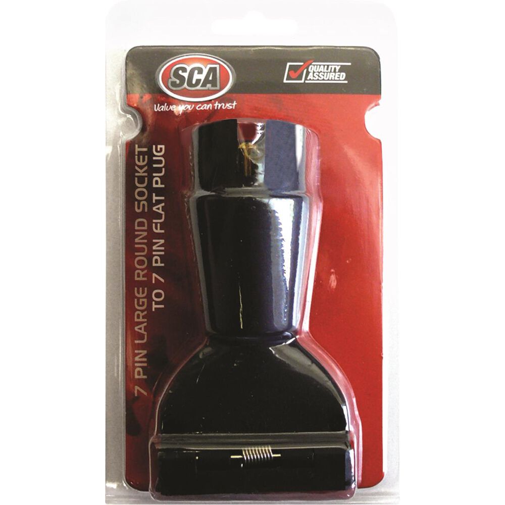 SCA Trailer Adaptor Stubbie, 7 Pin Large Round Socket to 7 Pin Flat