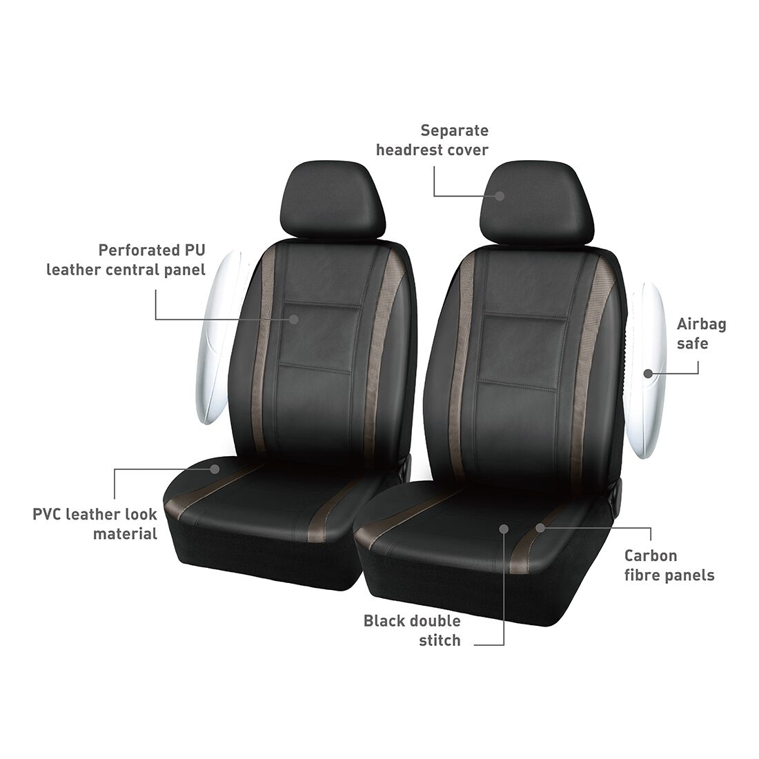 SCA Seat Cover Sports Black Metallic Leather Look, Adjustable Headrests, Airbag Compatible, Size 30A, , scanz_hi-res