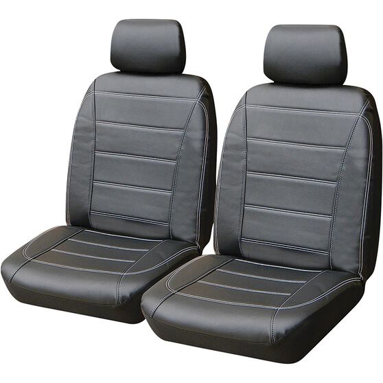 Sca Leather Look Seat Covers Black And White Adjustable Headrests Size 30 Front Pair Airbag Compatible Super Auto New Zealand - Leather Car Seat Covers Nz