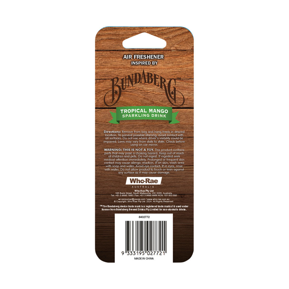 Bundaberg Carded Air Freshener - Tropical Mango, , scanz_hi-res