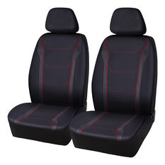 SCA Sports Leather Look & Carbon Seat Covers Black/Red Adjustable Headrests Airbag Compatible, , scanz_hi-res