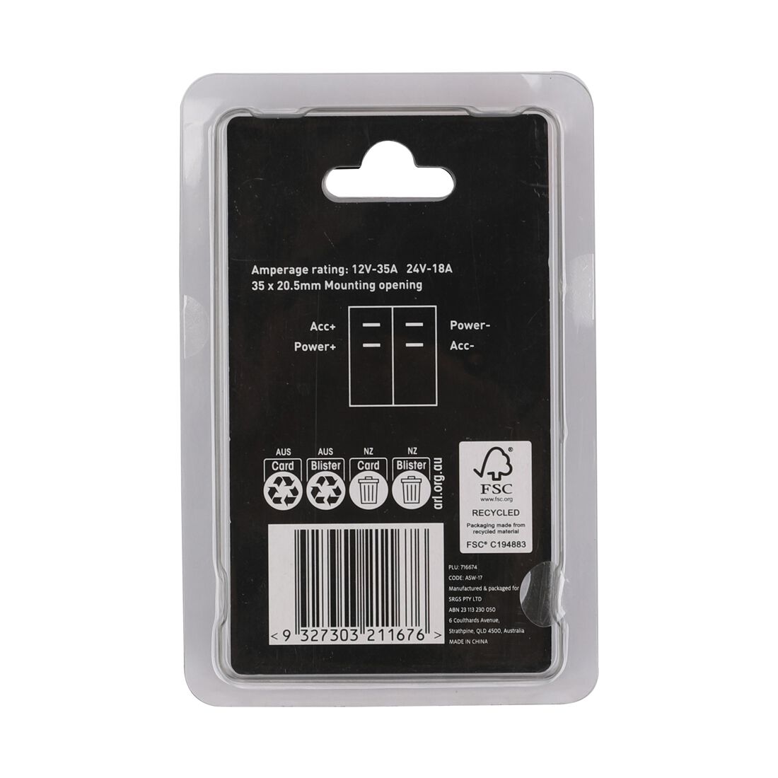 SCA Rocker Switch Square - 12/24V, On/Off, Plastic, , scanz_hi-res