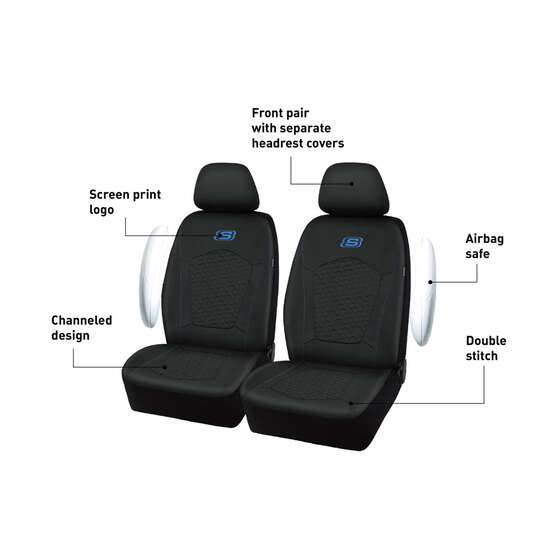 Skechers Gel Memory Foam Seat Covers Black/Blue Adjustable Headrests Airbag Compatible 30SAB, , scanz_hi-res