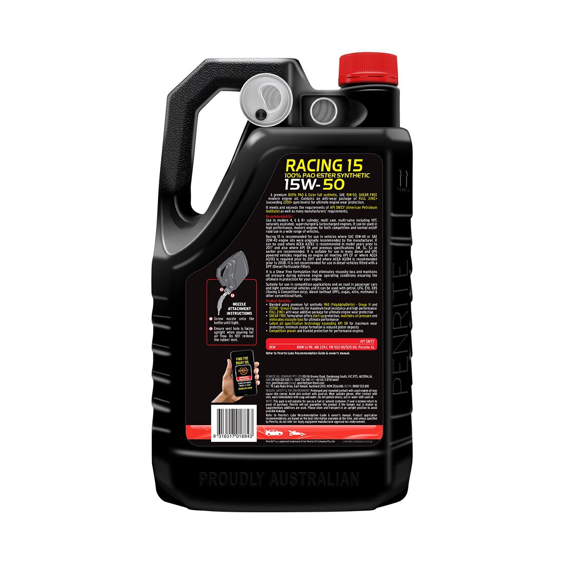 Penrite 10 Tenths Racing 15 Engine Oil - 15W-50 5 Litre, , scanz_hi-res
