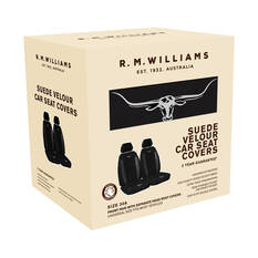 R.M.Williams Suede Velour Seat Covers Black Adjustable Headrests Size 30 Front Pair Airbag Compatible, , scanz_hi-res