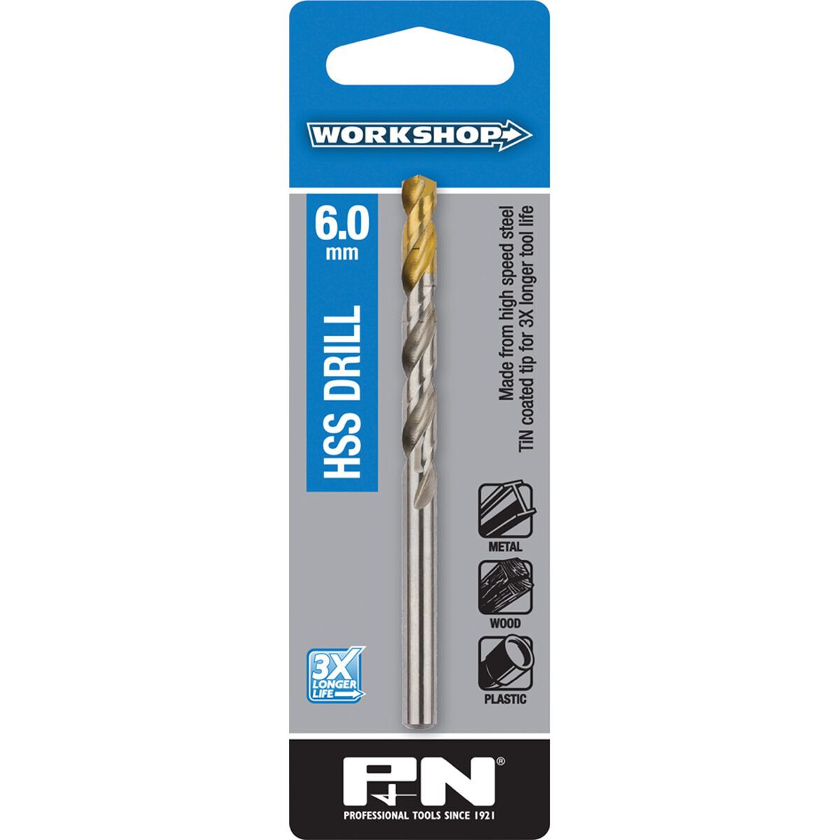 P&N Workshop Drill Bit HSS Tin Tipped 6.0mm, , scanz_hi-res