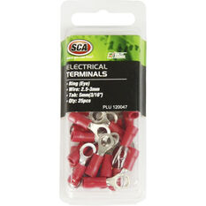 SCA Electrical Terminals - Ring (Eye), Red, 5.0mm, 25 Pack, , scanz_hi-res