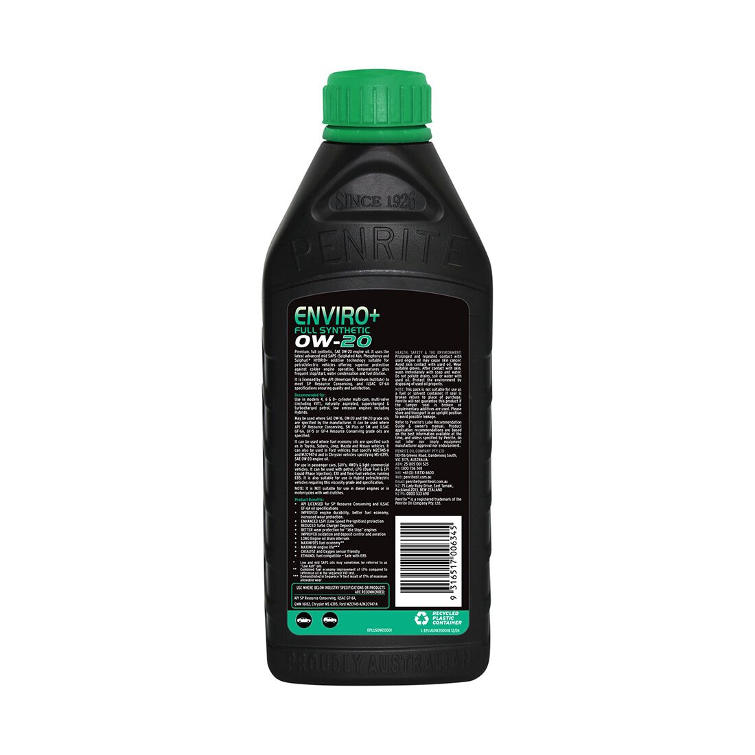 Penrite Enviro+ Engine Oil - 0W-20, 1 Litre, , scanz_hi-res