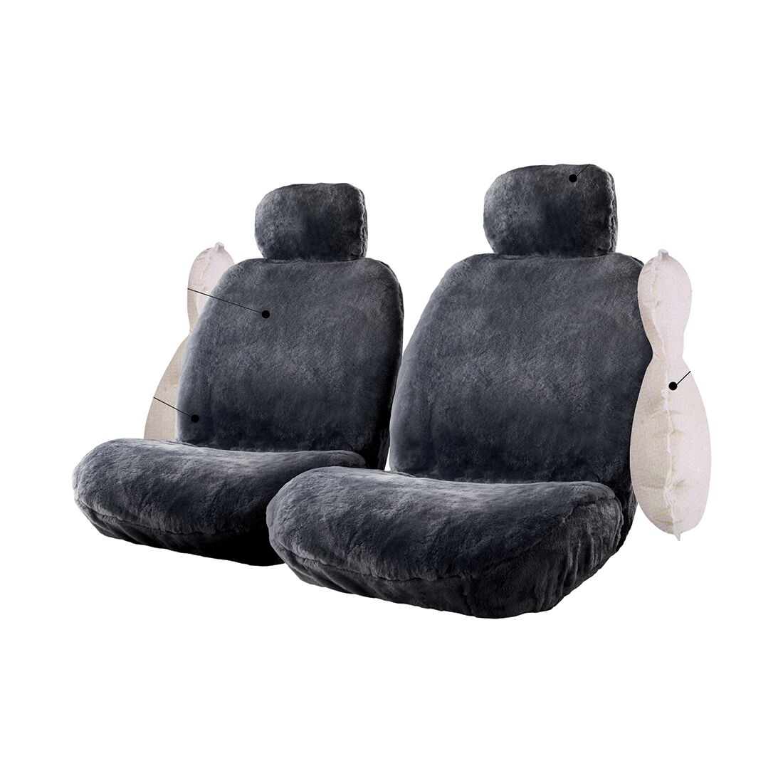 Gold CLOUDLUX Sheepskin Seat Covers - Slate Adjustable Headrests Size 30 Airbag Compatible, , scanz_hi-res