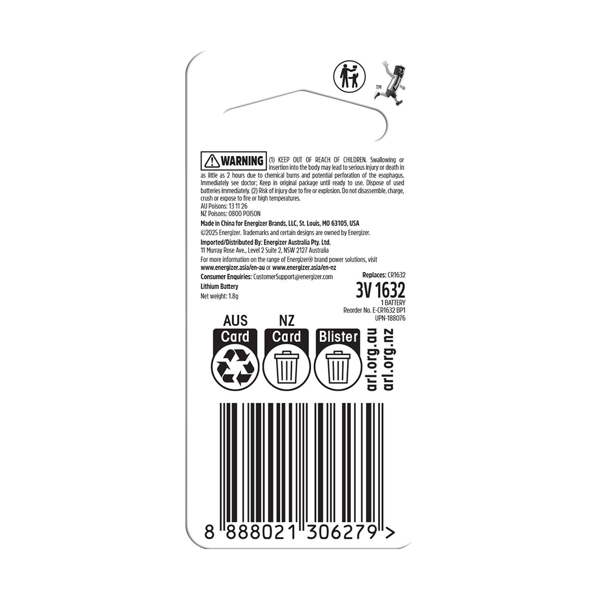 Energizer Lithium Coin Battery CR1632, , scanz_hi-res