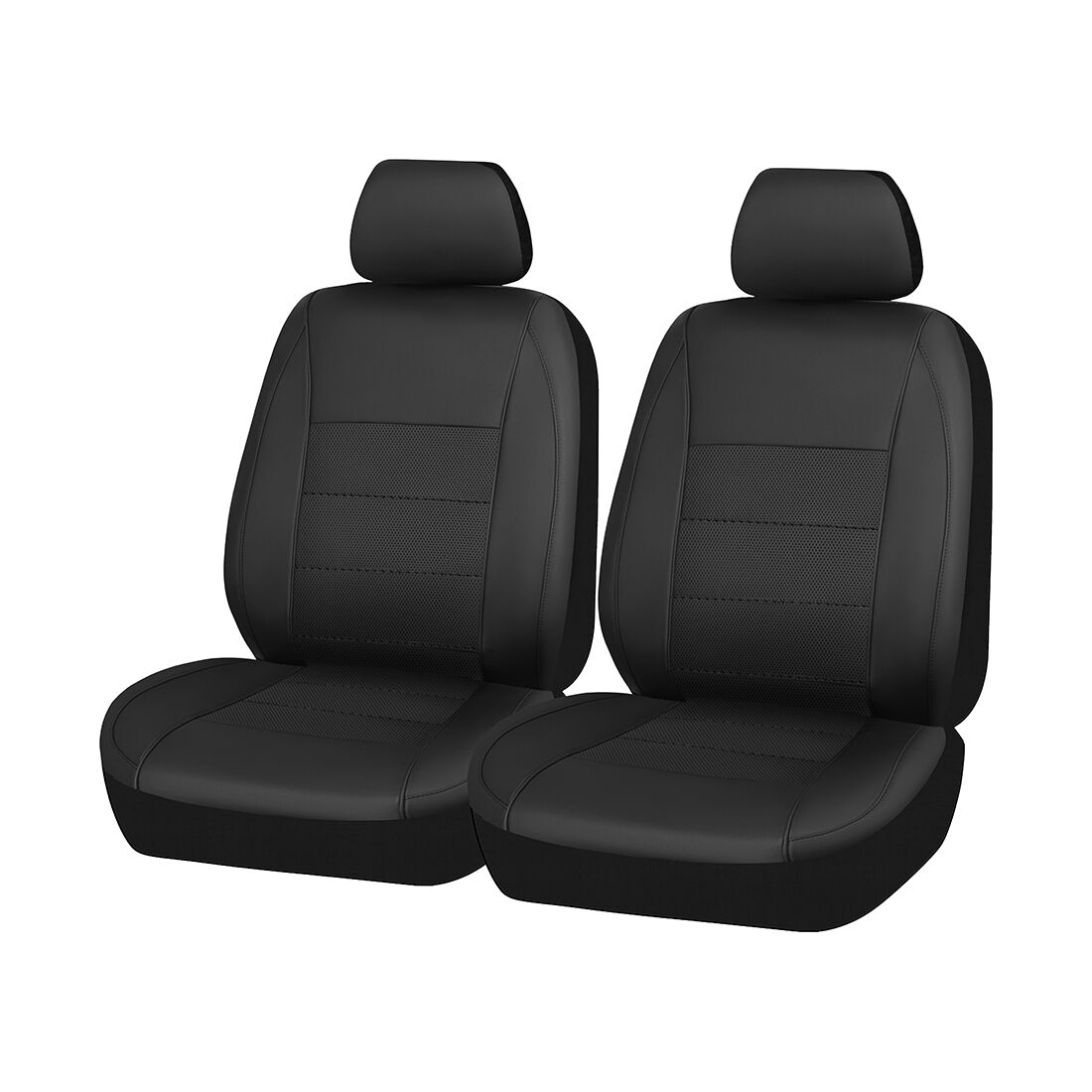SCA Leather Look Seat Covers Black Adjustable Headrests Airbag Compatible 30SAB, , scanz_hi-res
