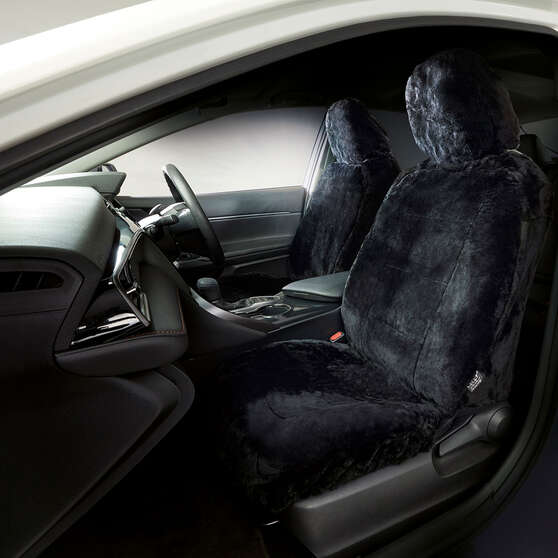 Silver CLOUDLUX Sheepskin Seat Covers - Black Adjustable Headrests Size 30 Front Pair Airbag Compatible, , scanz_hi-res