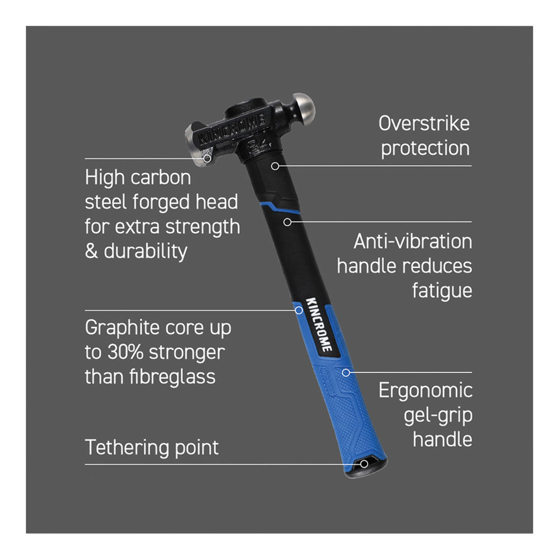 Kincrome Ball Pein Hammer Graphite 24oz, , scanz_hi-res