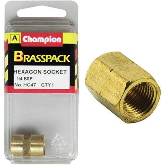 Champion Hex Socket - 1 / 4inch, Brass, , scanz_hi-res
