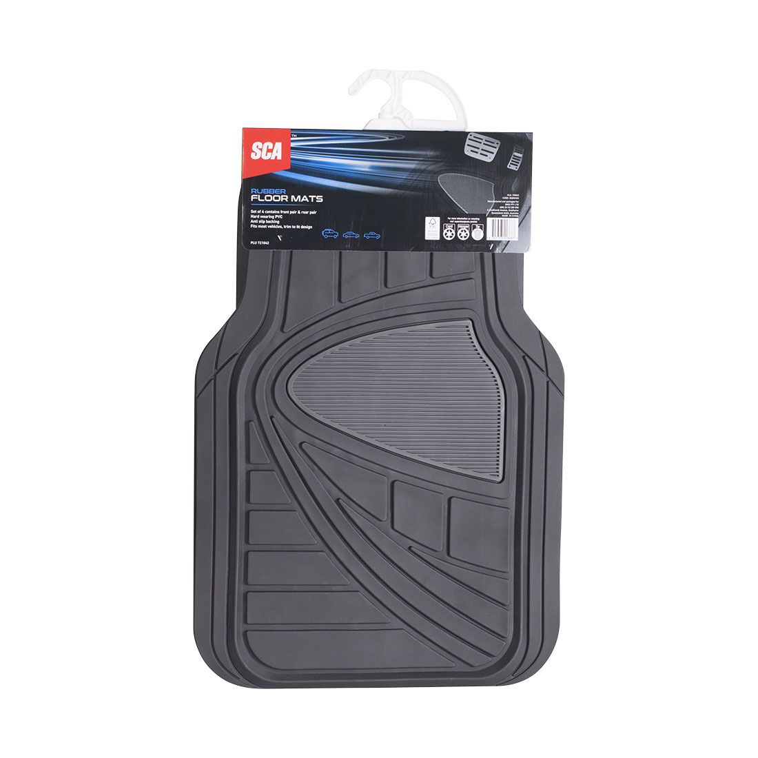 SCA Car Floor Mats PVC Rubber Two-tone Trim Black Set of 4, , scanz_hi-res