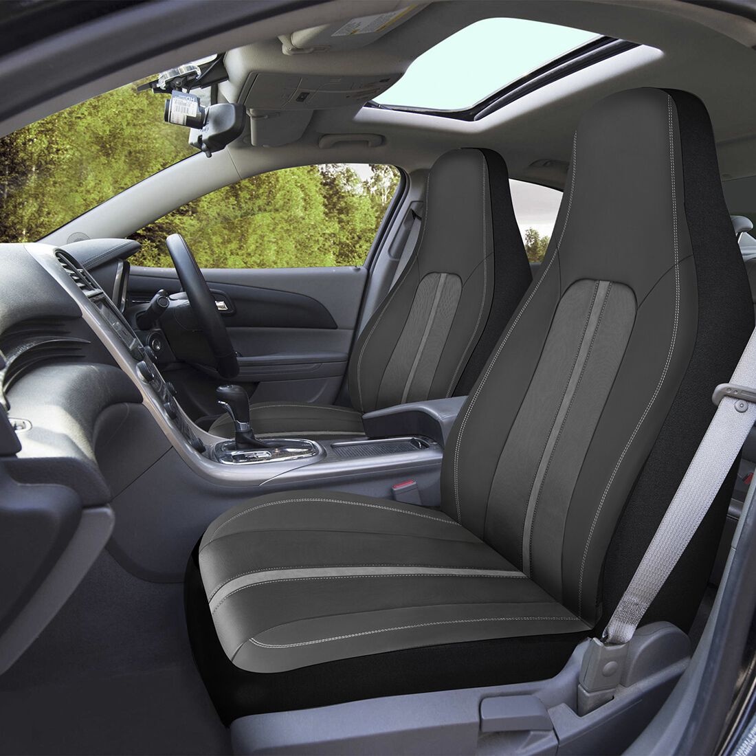 SCA Seat Cover Sports Black & Grey Metallic Leather Look, Built-in Headrests, Airbag Compatible, Size 60A, , scanz_hi-res