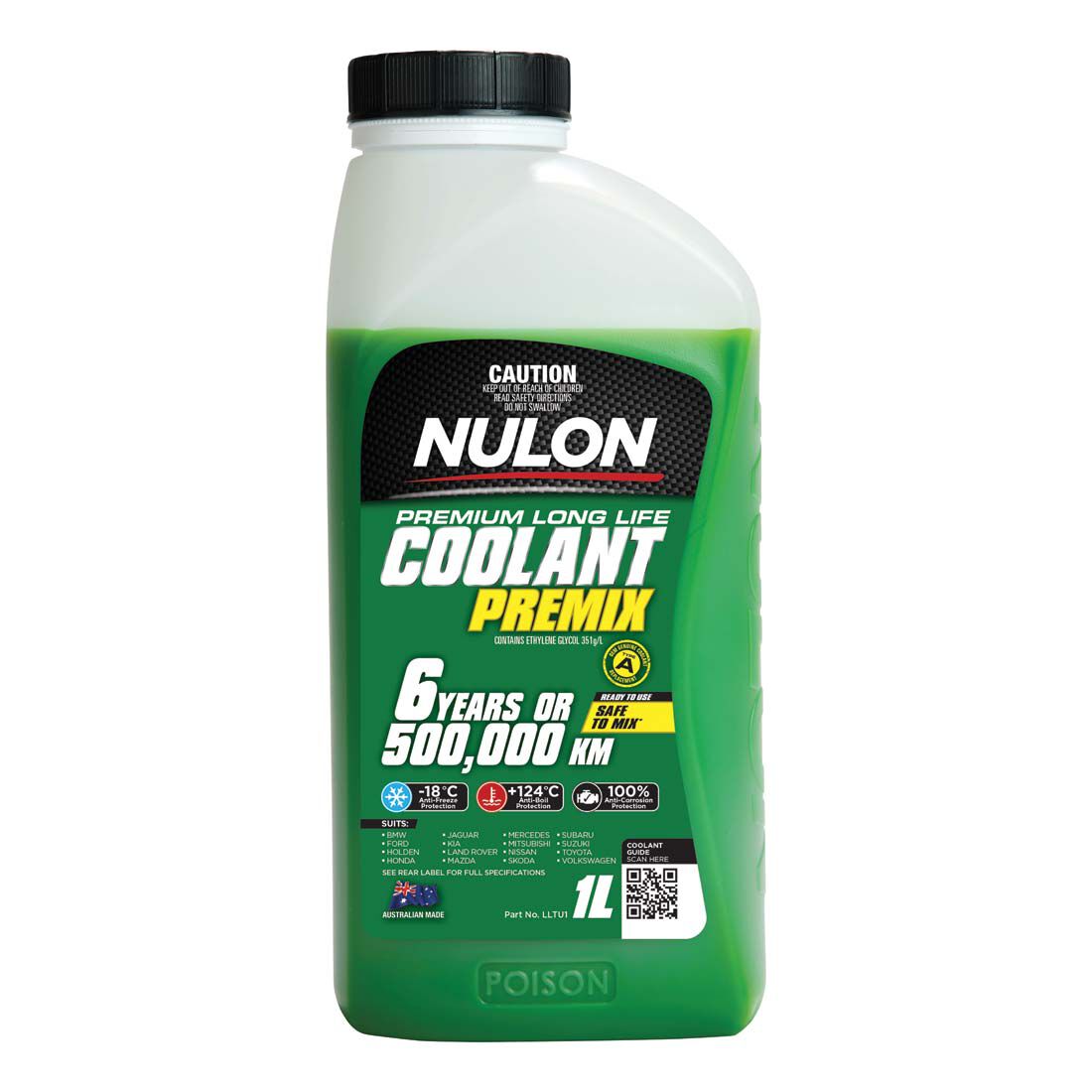 Nulon Green Long Life Anti-Freeze/Anti-Boil Coolant Premix - 1 Litre, , scanz_hi-res