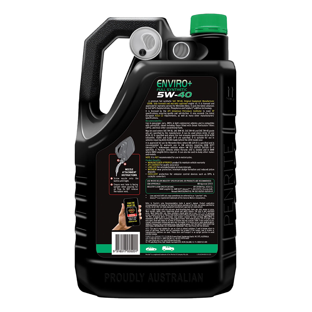 Penrite Enviro+ Engine Oil - 5W-40 5 Litre, , scanz_hi-res