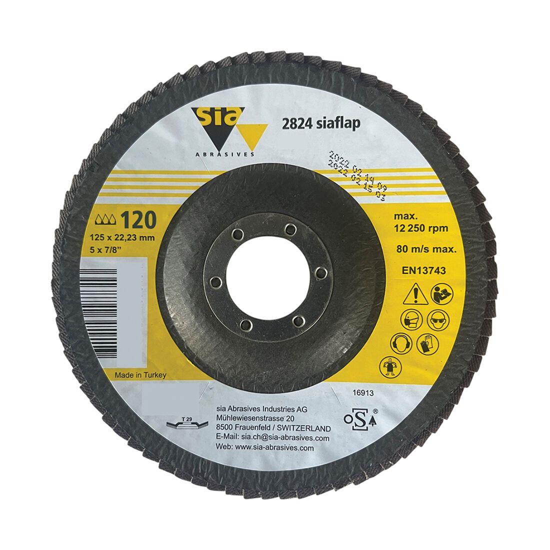 SIA Abrasives Flap Disc, 2824 Series, 125X22.23mm, 120 Grit, , scanz_hi-res