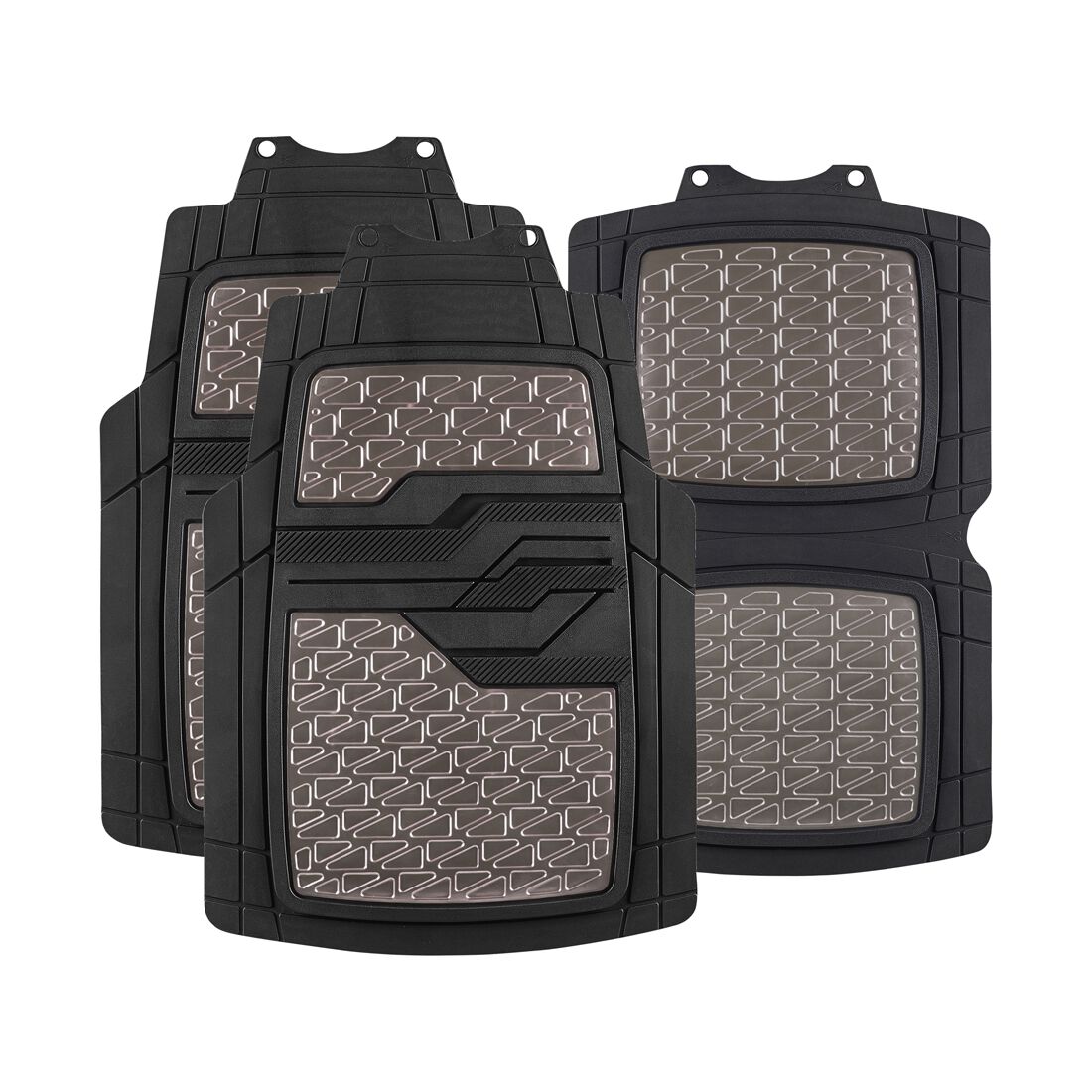 SCA Checkerplate PVC Car Floor Mats - Set of 4, Gun Metal Grey/Black, , scanz_hi-res