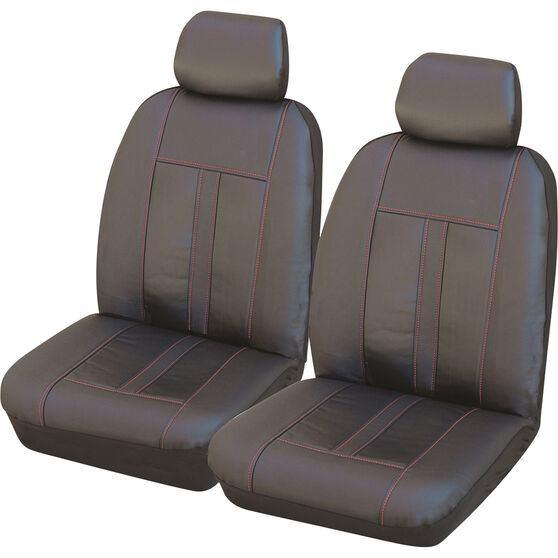 Sca Leather Look Seat Covers Black And Red Adjustable Headrests Size 30 Front Airbag Pair Compatible Super Auto New Zealand - Leather Car Seat Covers Nz