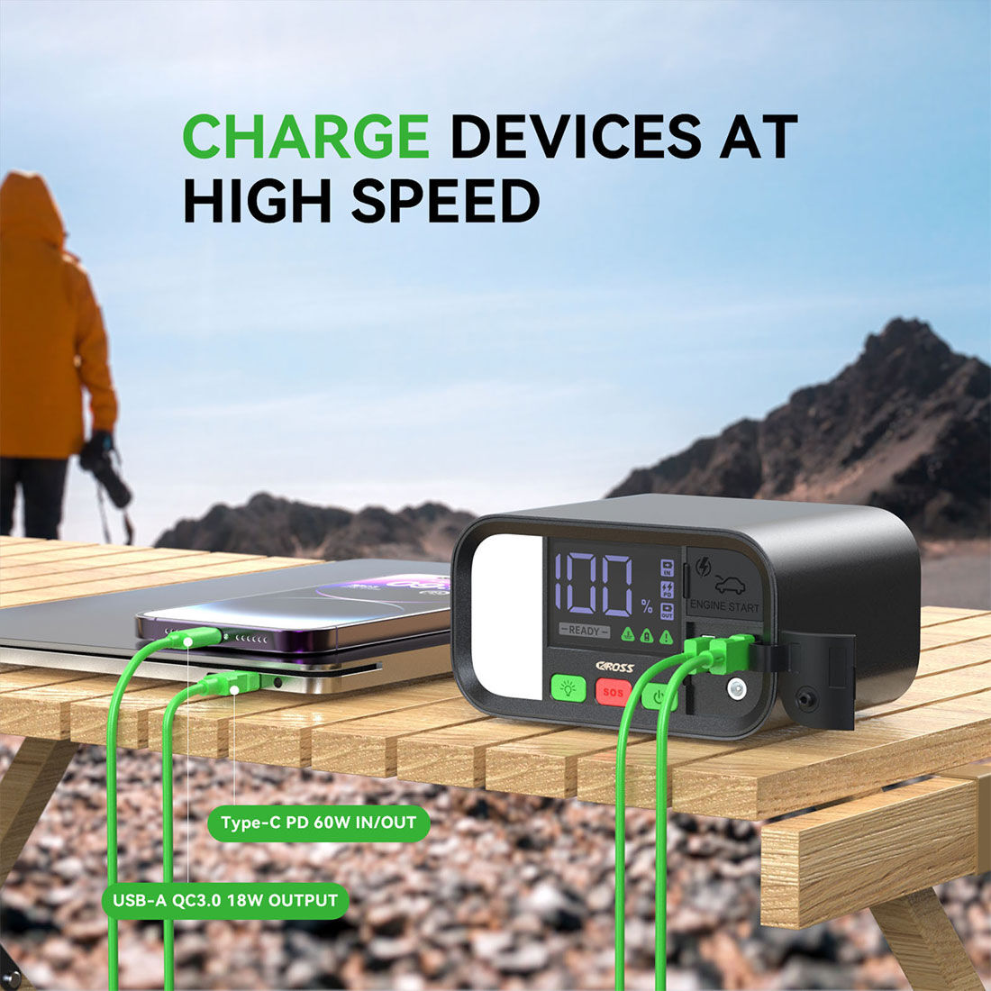 CAROSS T19 12V 1600A Smart Lithium Jump Starter With Built-in 2 Mode LED Worklight, , scanz_hi-res