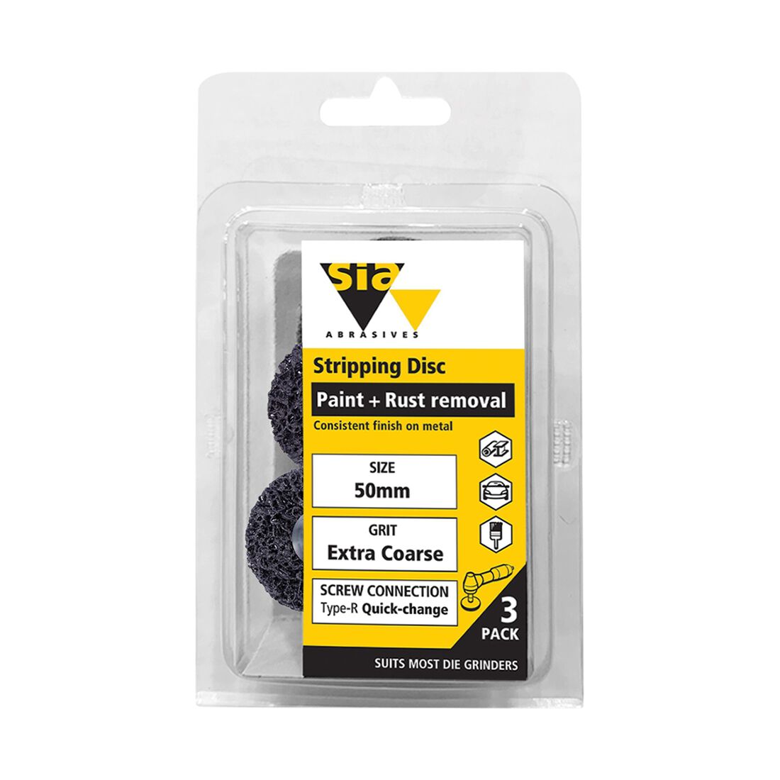 SIA Abrasives Stripping Disc 50mm, 6300 Series, Quick Change 3 Pack, , scanz_hi-res