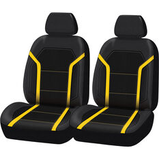 SCA Leather Look and Mesh Seat Covers Black/Yellow Adjustable Headrests Airbag Compatible, , scanz_hi-res