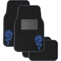 SCA Dragon Carpet Car Floor Mats - Set of 4, Black/Blue, , scanz_hi-res