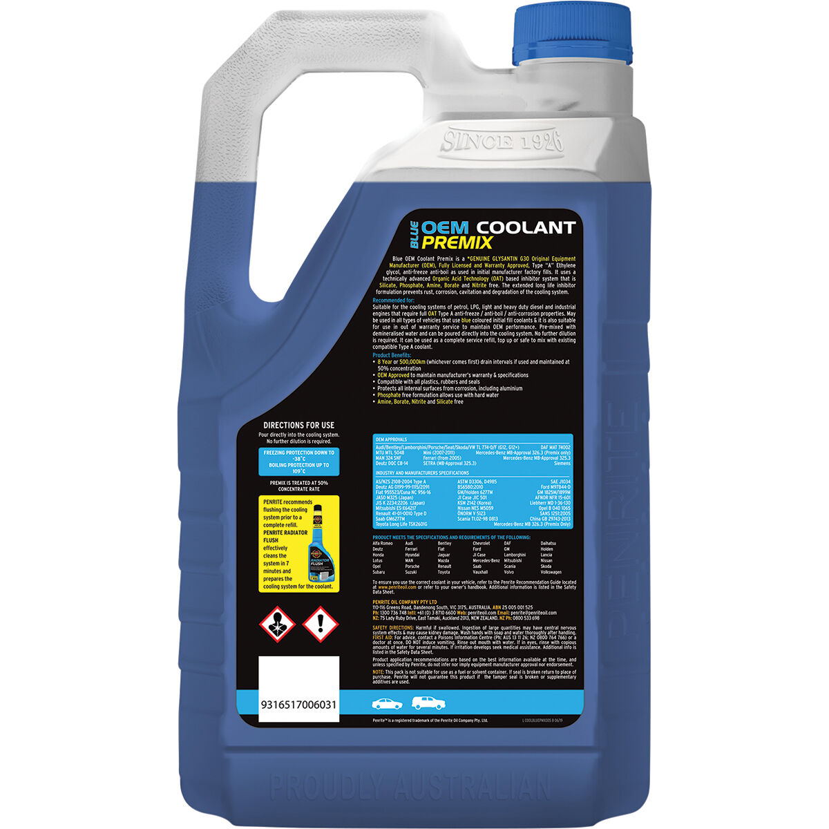 Penrite Blue Long Life Anti Freeze / Anti Boil Coolant Premix - 5 Litres, , scanz_hi-res