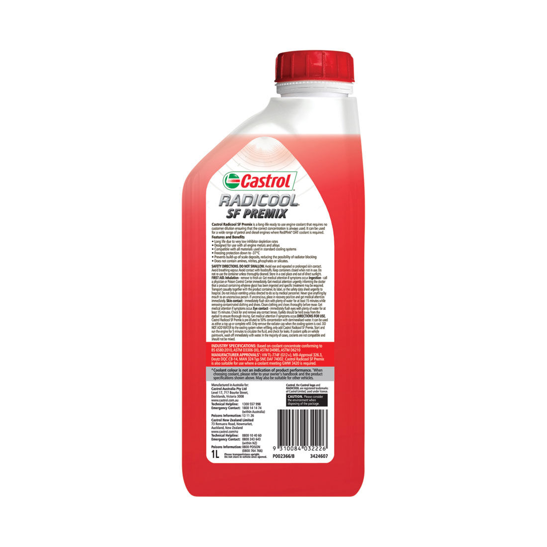 Castrol Red Radicool Ready To Use Coolant SF Premix - 1 Litre, , scanz_hi-res