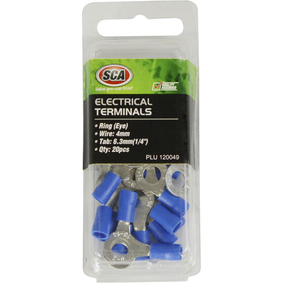 SCA Electrical Terminals - Ring (Eye), Blue, 6.3mm, 20 Pack, , scanz_hi-res