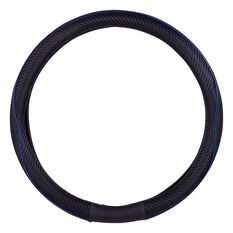 SCA Steering Wheel Cover Leather Look & Carbon Black/Blue 380mm Diameter, , scanz_hi-res