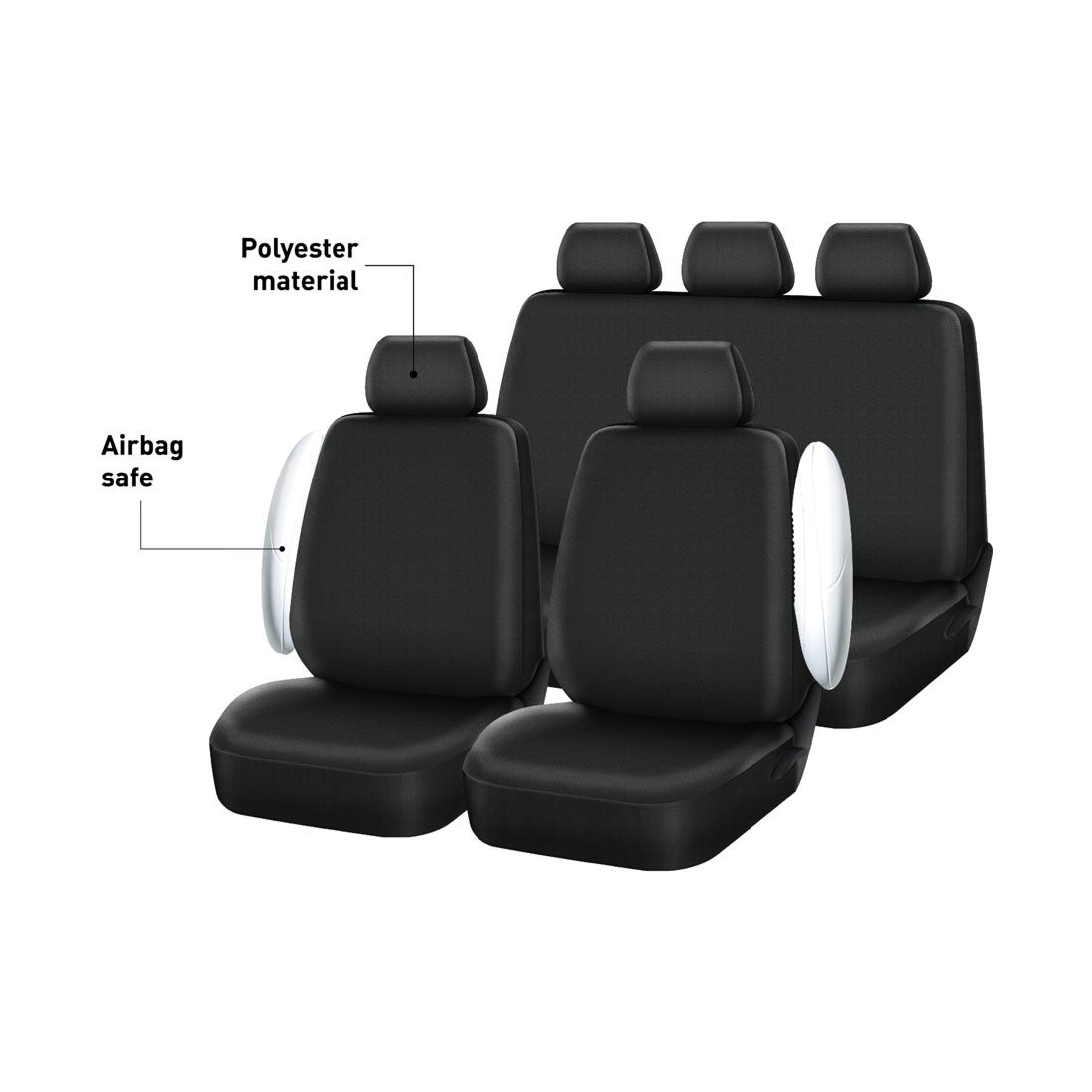 SCA Essentials Black Seat Cover Front And Rear Pack, Adjustable Headrests, Front Seat Airbag Compatible, , scanz_hi-res